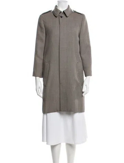 Pre-owned Celine Wool Plaid Print Coat In Neutral