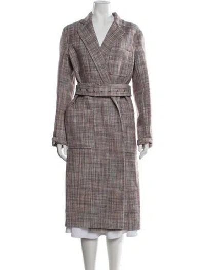 Pre-owned Celine Wool Plaid Print Coat In Red