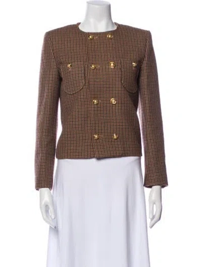 Pre-owned Celine Wool Plaid Print Jacket In Brown