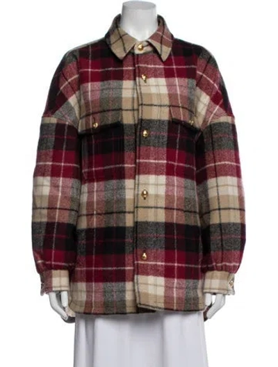 Pre-owned Celine Wool Plaid Print Jacket In Red
