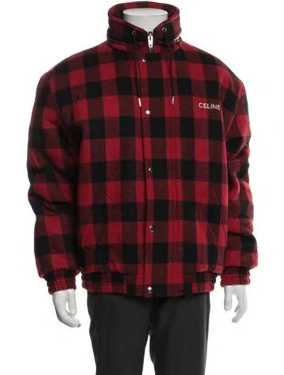 Pre-owned Celine Wool Plaid Print Jacket In Red
