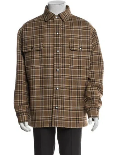 Pre-owned Celine Wool Plaid Print Peacoat In Brown