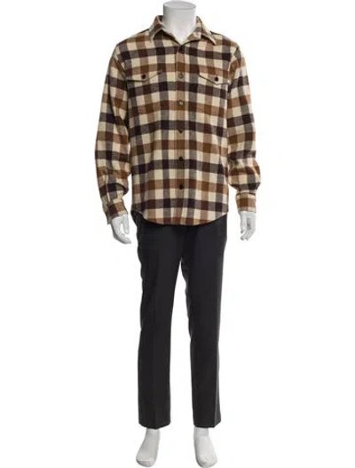 Pre-owned Celine Wool Plaid Print Shirt In Neutral