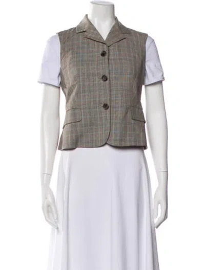 Pre-owned Celine Wool Plaid Print Vest In Gray