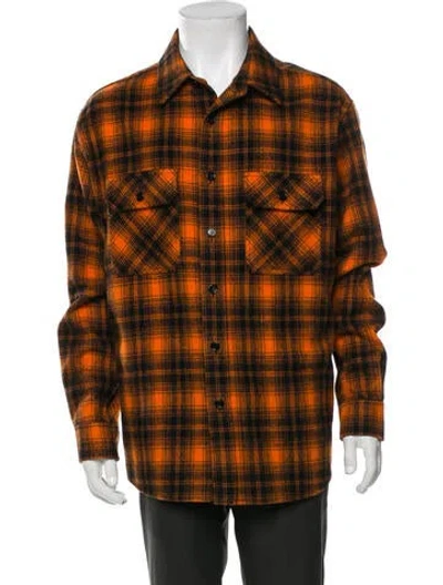 Pre-owned Celine Wool Plaid Print Western Shirt In Orange