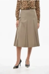 Celine Wool Pleated Midi Skirt With Logoed Detail In Brown