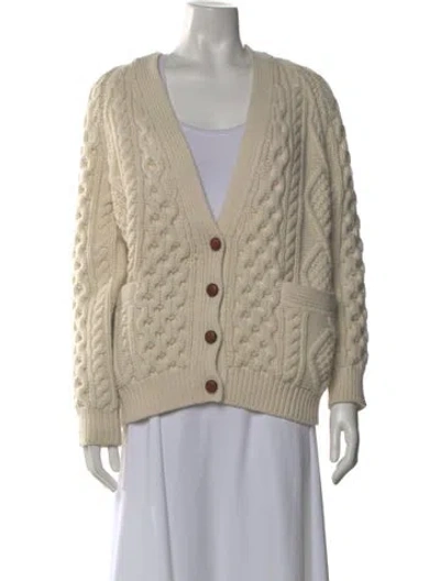 Pre-owned Celine Wool Plunge Neckline Sweater In Neutral