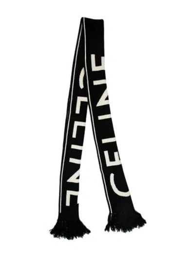 Pre-owned Celine Wool Printed Scarf In Black