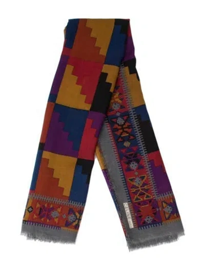 Pre-owned Celine Wool Printed Scarf In Grey