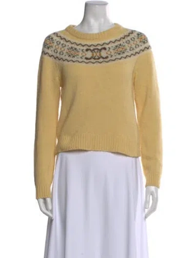 Pre-owned Celine Wool Scoop Neck Sweater In Yellow