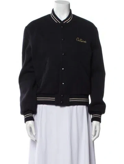 Pre-owned Celine Wool Striped Bomber Jacket In Blue