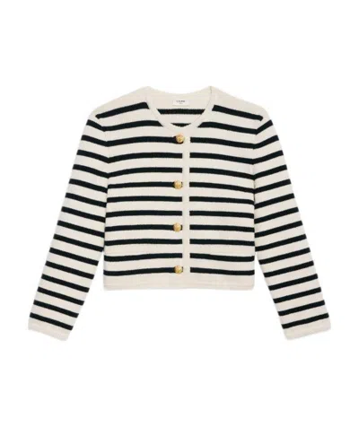 Celine Wool Striped Knitted Cardigan In White