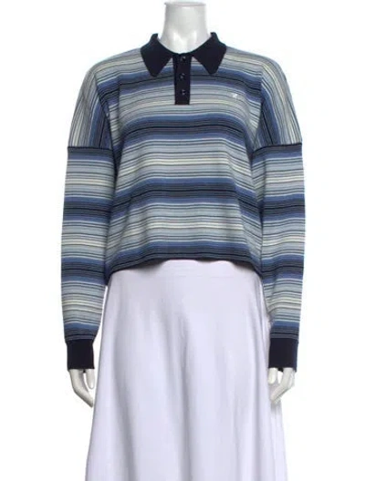 Pre-owned Celine Wool Striped Polo In Blue