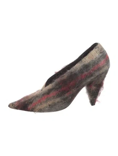 Pre-owned Celine Wool Striped Slingback Pumps In Neutral