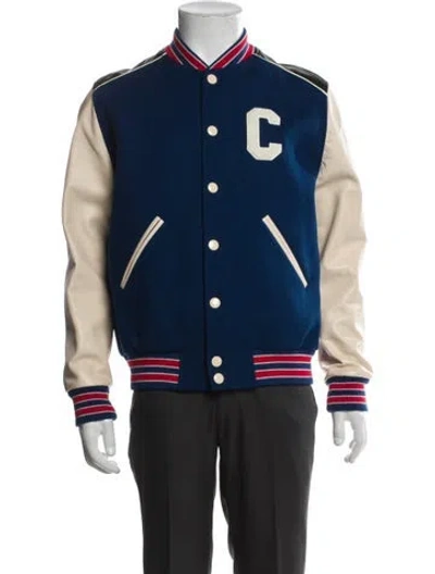 Pre-owned Celine Wool Striped Varsity Jacket In Blue