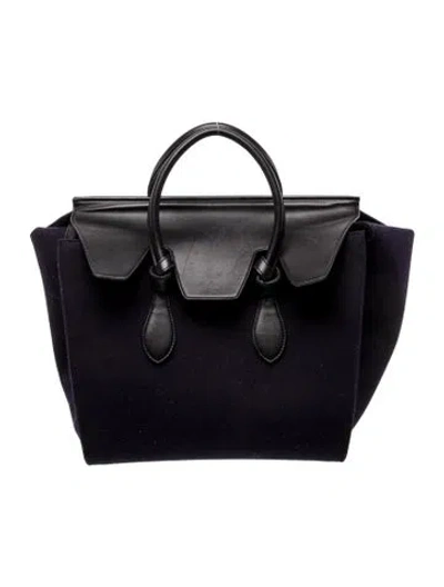 Pre-owned Celine Wool Tie Tote Small In Blue