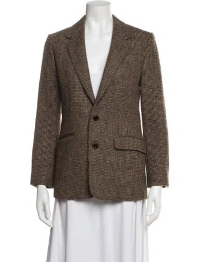 Pre-owned Celine Wool Tweed Pattern Blazer In Brown