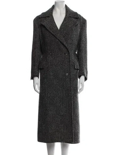 Pre-owned Celine Wool Tweed Pattern Coat In Black