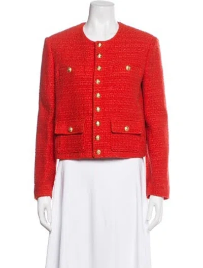 Pre-owned Celine Wool Tweed Pattern Evening Jacket In Red