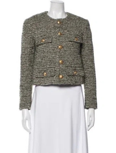 Pre-owned Celine Wool Tweed Pattern Jacket In Green