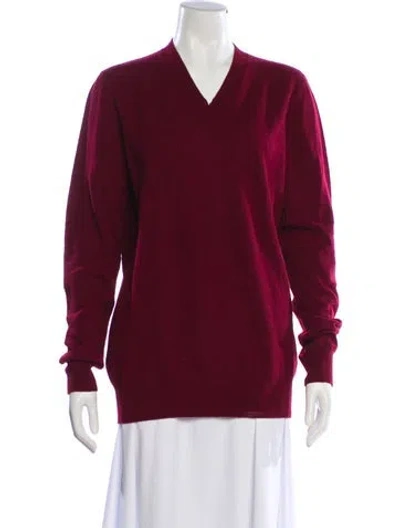 Pre-owned Celine Wool V-neck Sweater In Burgundy