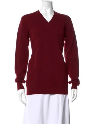 Pre-owned Celine Wool V-neck Sweater In Burgundy