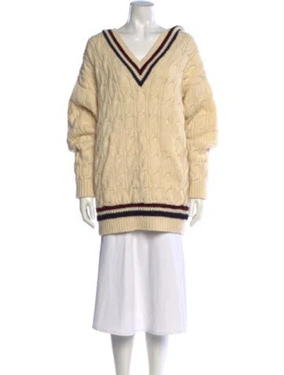 Pre-owned Celine Wool V-neck Sweater In Neutrals