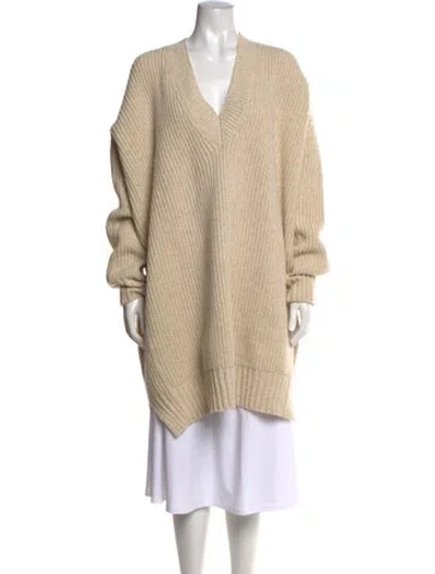 Pre-owned Celine Wool V-neck Sweater In Neutrals