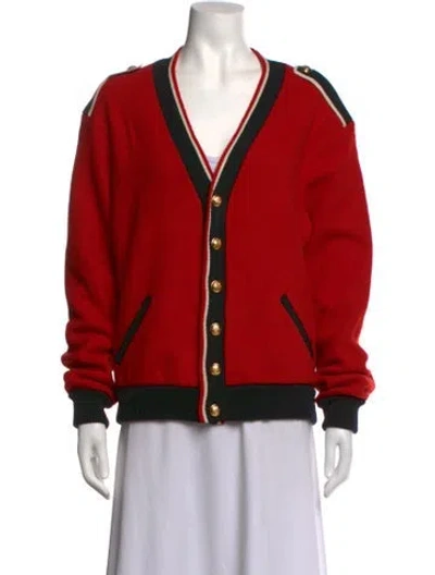 Pre-owned Celine Wool V-neck Sweater In Red