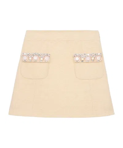Celine Woven Terry Embroidered Mini Skirt In Vanilla