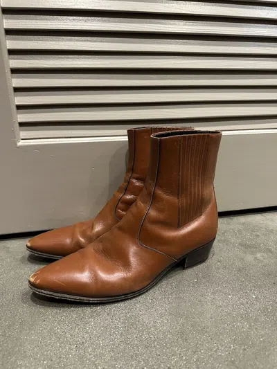 Pre-owned Celine X Hedi Slimane Calfskin Leather Jacno Chelsea Boot 43 In Brown