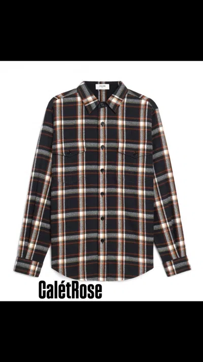 Pre-owned Celine X Hedi Slimane Celine Black Red White Flannel Shirt Jacket 39 Like New Hedi