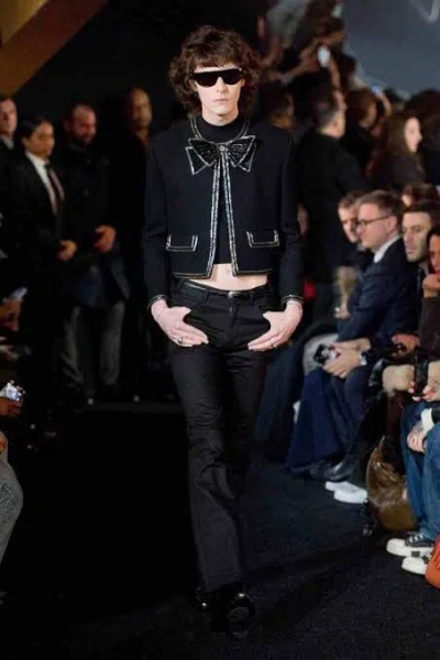 Pre-owned Celine X Hedi Slimane Celine Fw23 By Hedi Slimane - Tweed Bow - Tie Jacket In Black