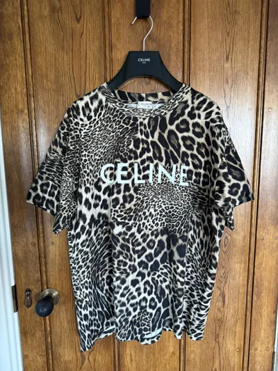 Pre-owned Celine X Hedi Slimane Celine Hedi Slimane Logo Leopard T Shirt Sample Grail L In Multi