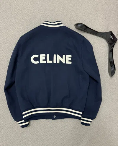 Pre-owned Celine X Hedi Slimane Celine Teddy Varsity Jacket In Navy