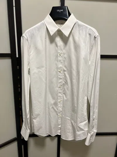 Pre-owned Celine X Hedi Slimane Fw19 Modern Collar Cotton Classic Shirt 38 In White