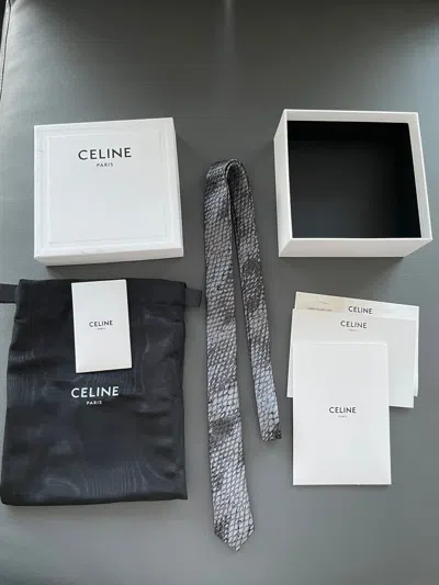 Pre-owned Celine X Hedi Slimane Hedi Runway Limited Edition Python Print Silk Tie In Grey