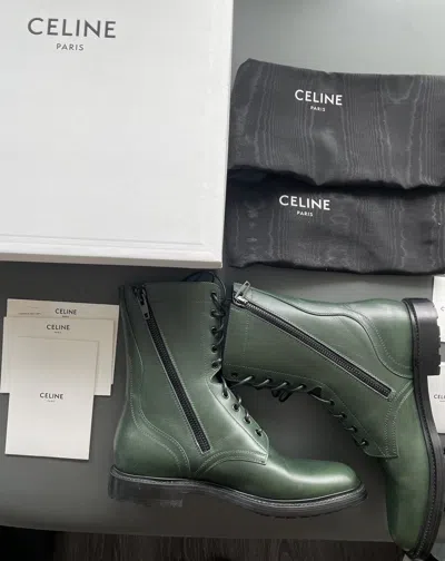 Pre-owned Celine X Hedi Slimane Limited Edition Hedi Runway Ranger Leather Boots In Green