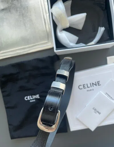 Pre-owned Celine X Hedi Slimane New Extremely Super Runway Classic Western Leather Belt In Black