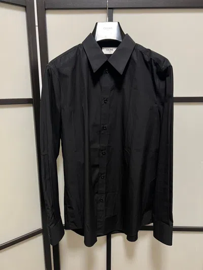 Pre-owned Celine X Hedi Slimane Ss19 Drugstore Collar Black Cotton Skinny Shirt 40