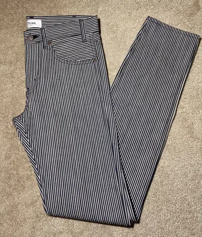 Pre-owned Celine X Hedi Slimane Ss20 Celine Hickory Stripe Denim Jeans Slim Skinny 2020 Hedi In Blue