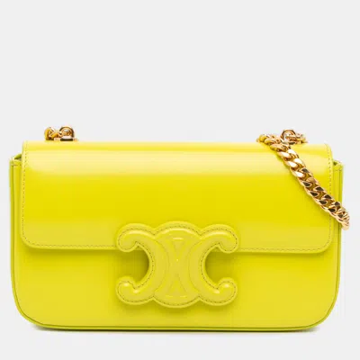 Pre-owned Celine Yellow Calfskin Cuir Triomphe Chain Shoulder Bag