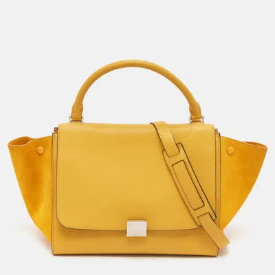 Pre-owned Celine Yellow Leather And Suede Medium Trapeze Top Handle Bag