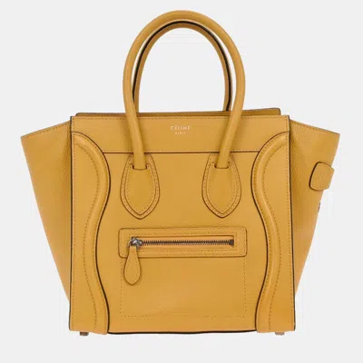 Pre-owned Celine Yellow Leather Micro Luggage Tote Bag