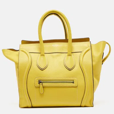 Pre-owned Celine Yellow Leather Mini Luggage Tote