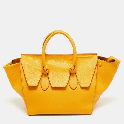 Pre-owned Celine Yellow Leather Small Tie Tote W/pouch