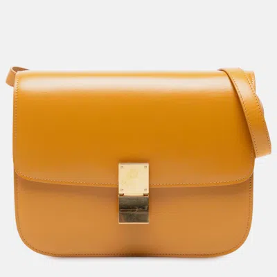 Pre-owned Celine Yellow Medium Calfskin Classic Box