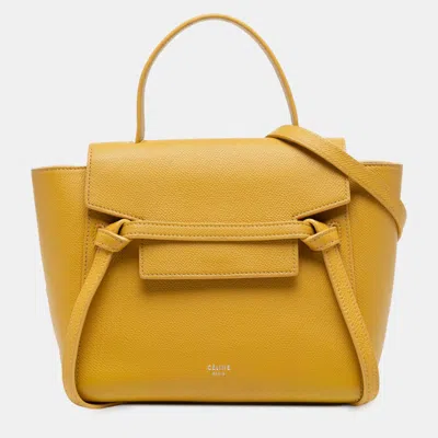 Pre-owned Celine Yellow Nano Grained Calfskin Belt Bag