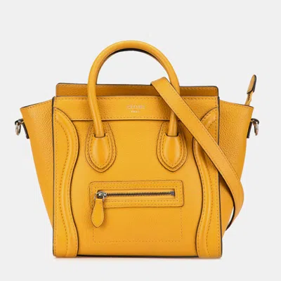 Pre-owned Celine Yellow Nano Leather Luggage Tote