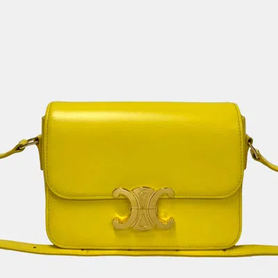 Pre-owned Celine Yellow Teen Shiny Calfskin Triomphe Crossbody